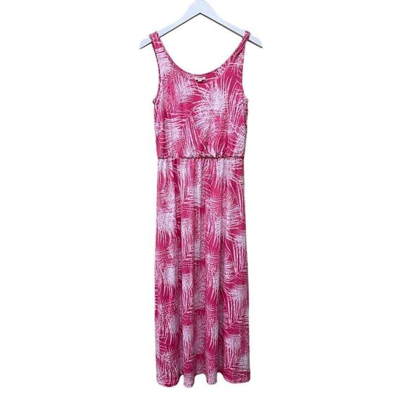 Sonoma Vacation Pink White Palm Tree Maxi Dress Size Medium Euro Summer Sabrina - Picture 1 of 10